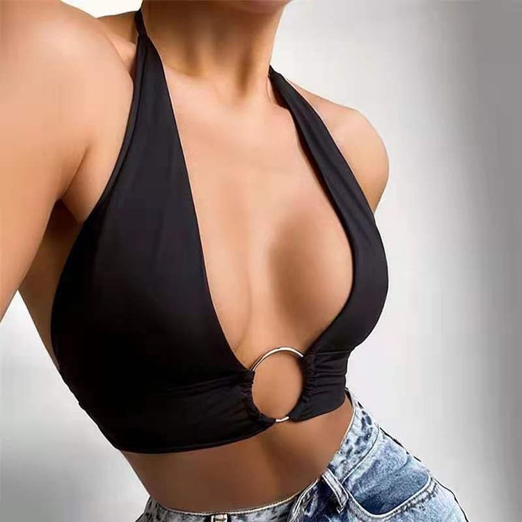 Female Sexy Halter Lift with Metal Ring Sports Bras