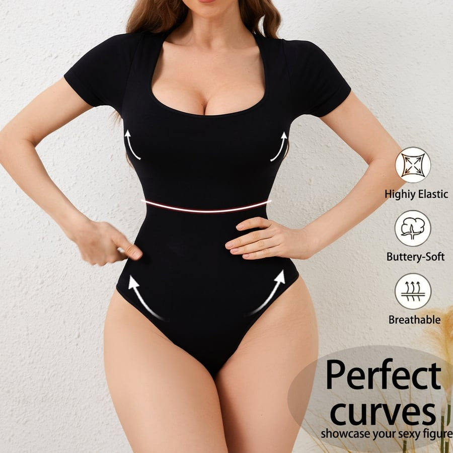 Seamless Short sleeve Tummy Control Bodysuit Thong Body Shaper