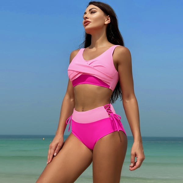 Colorful Color-Block Bikini Swimsuit