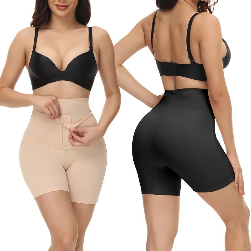 Seamless Double Compression Hook Eyes Tummy Control High-Waisted Booty Lift Shaper Shorts