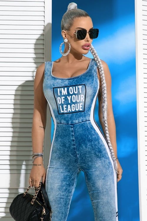 U-neck Letter Print Slim Sleeveless Yoga Sports Jumpsuit