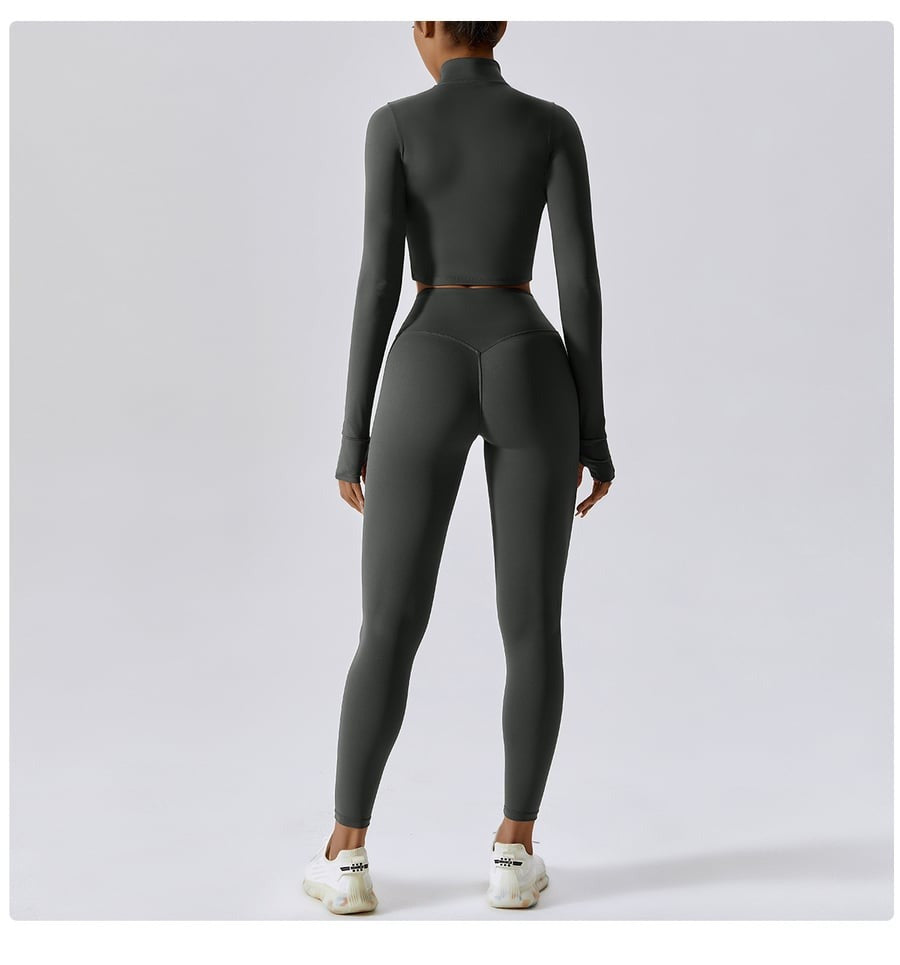 BREEHER Zipper Long Sleeves Leggings Three Piece Set Sports Suits