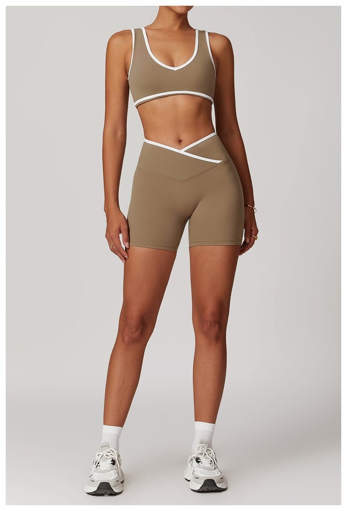 BREEHER Color Clash Vest Hip Lifting Shorts Two Piece Set Sports Suits