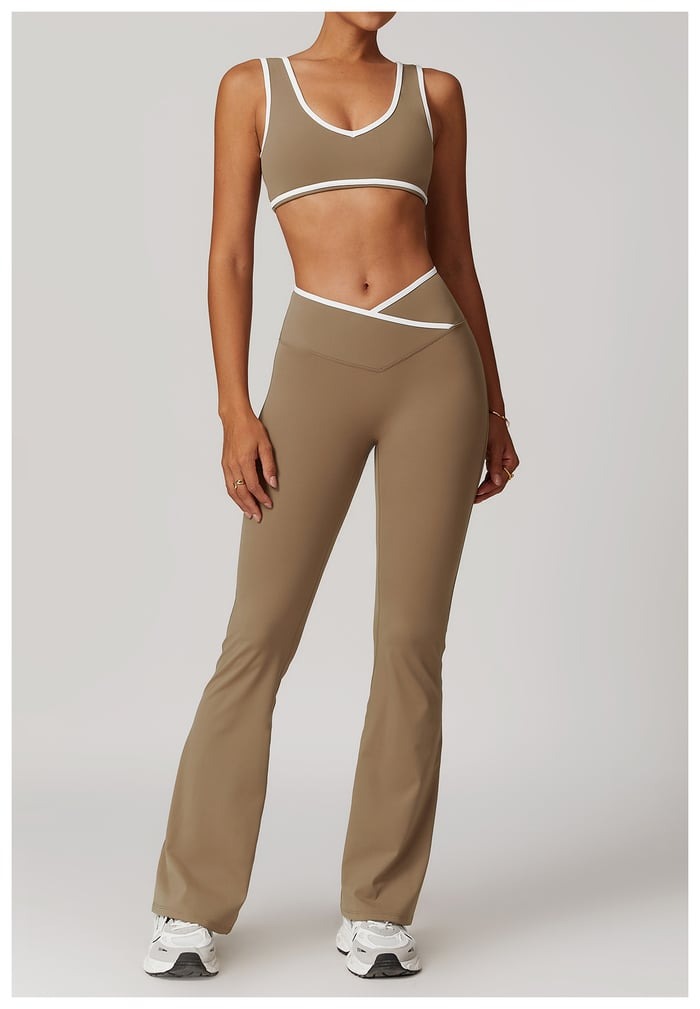 BREEHER Color Clash Bras Hip Lifting Leggings Two Piece Set Sports Suits
