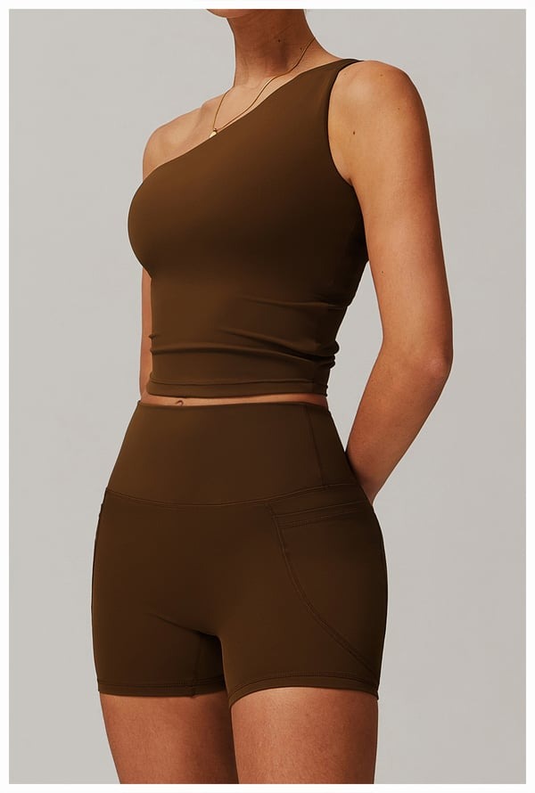 BREEHER One Shoulder Patchwork Vest Seamless Sports Bras