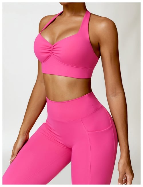 BREEHER Shirring Halter Neck Backless Quick Drying Sports Bras