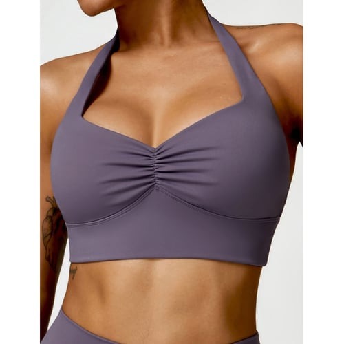 BREEHER Shirring Halter Neck Backless Quick Drying Sports Bras