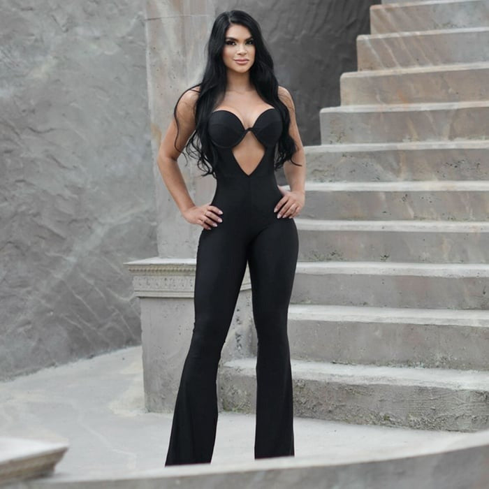Sexy Hollow Sling Peach Hip-lifting Flared Jumpsuit