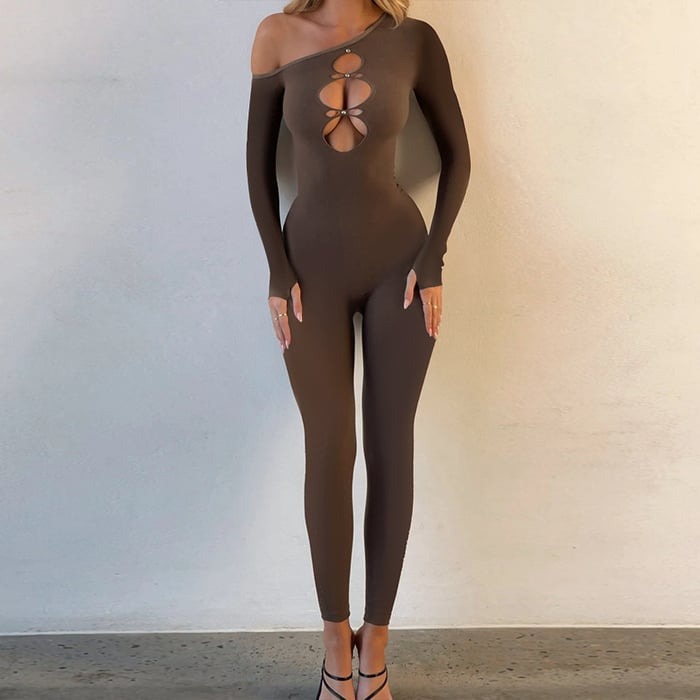 Sexy Hollow One-shoulder Long-sleeved Jumpsuit