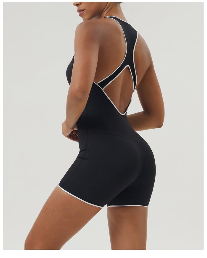 Contrast Color Backless Sports Hip-lifting One-piece Yoga Jumpsuit