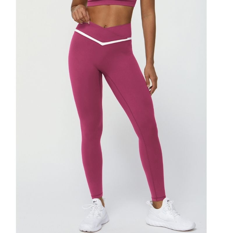 BREEHER Contrasting Color Cross V Waist Leggings