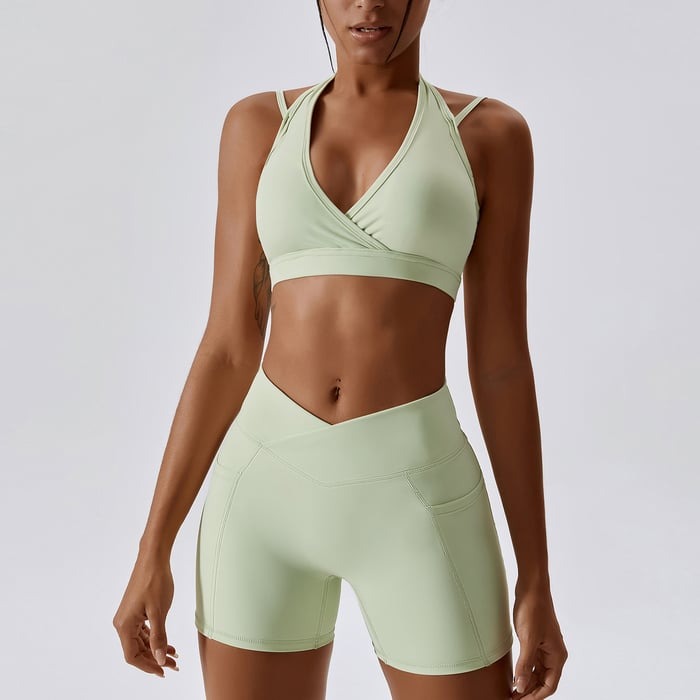 BREEHER V Waist Halter Vest Butt Lift Two Piece Set Sports Suits
