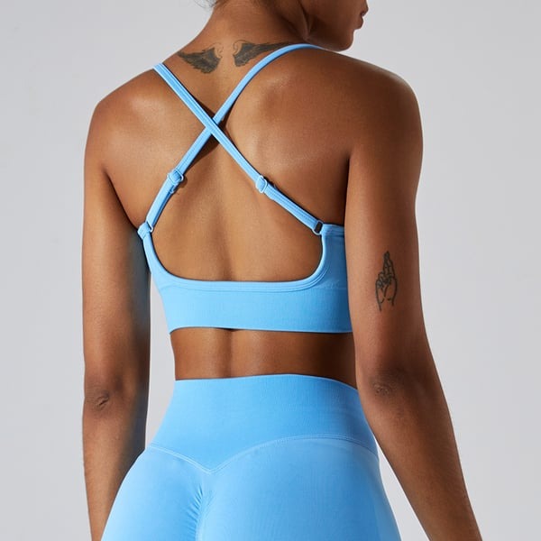 Sexy Backless Hollow Cross Strap Yoga Top With Chest Pads