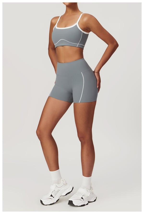 BREEHER Contrasting Color Lines Vest Shorts Two Piece Set Sports Suits