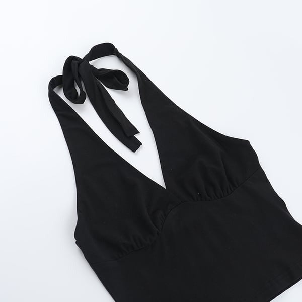 Sexy Deep V-neck Halter Neck Solid Color Cropped Top