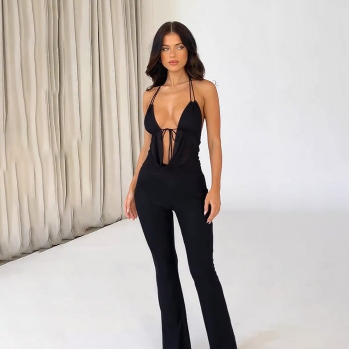 Sexy Suspender Deep V-neck Strappy Hollow Jumpsuit