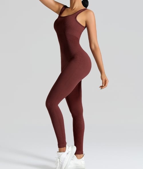 Ribbed Solid Color Suspender Seamless Sports Fitness Yoga Jumpsuit