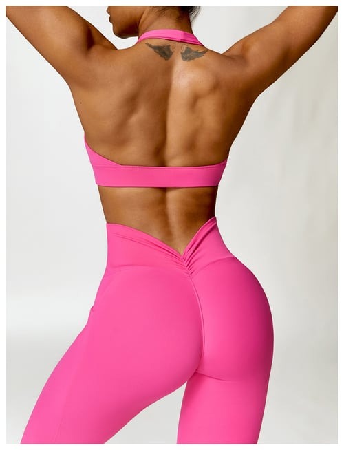 BREEHER Shirring Halter Neck Backless Quick Drying Sports Bras