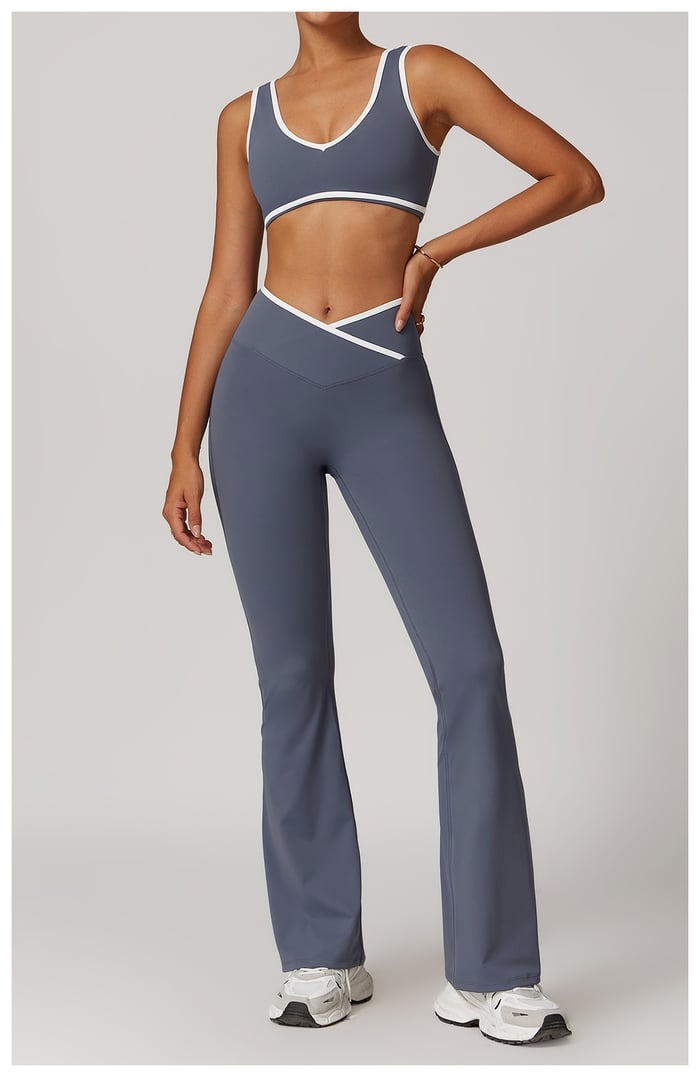 BREEHER Color Clash Bras Hip Lifting Leggings Two Piece Set Sports Suits