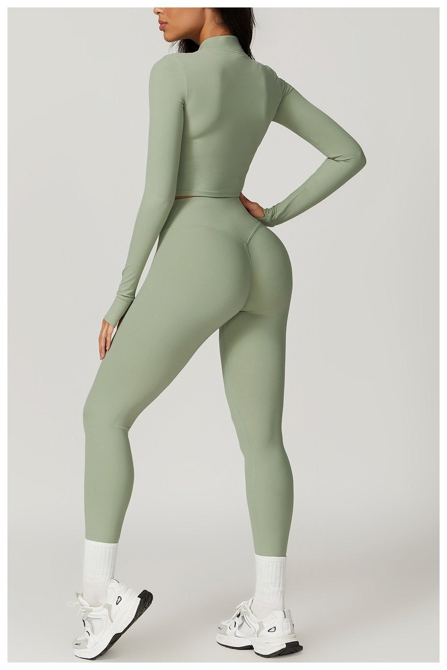 BREEHER Zipper Long Sleeves Leggings Three Piece Set Sports Suits