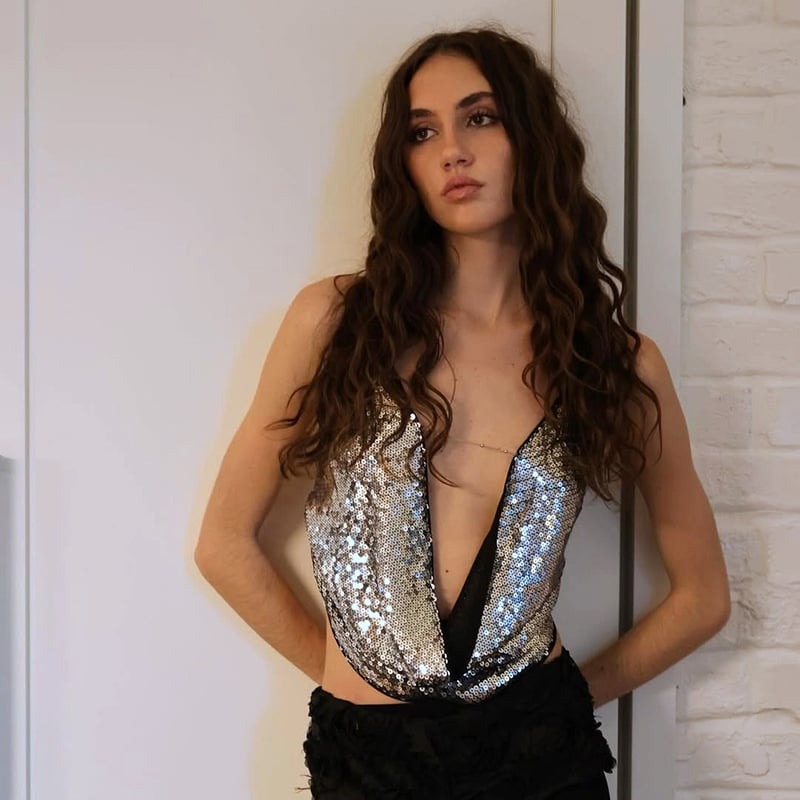 Sexy Sequin Chain Halter Backless Top