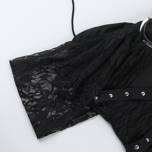Sexy Lace Hollow Halter Neck Metal One-shoulder Splicing Jumpsuit Romper