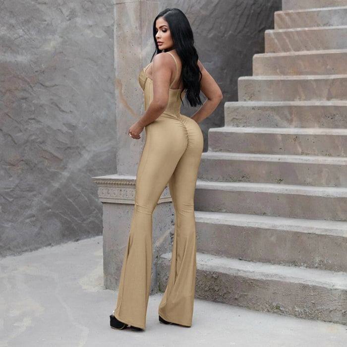 Sexy Hollow Sling Peach Hip-lifting Flared Jumpsuit