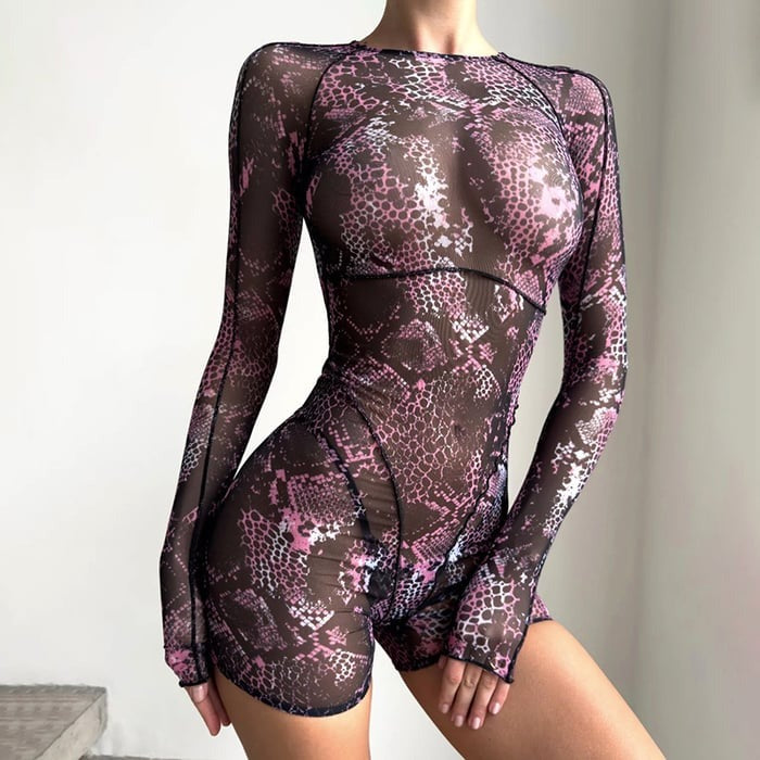 Sexy Mesh Backless Tight High Waist Jumpsuit