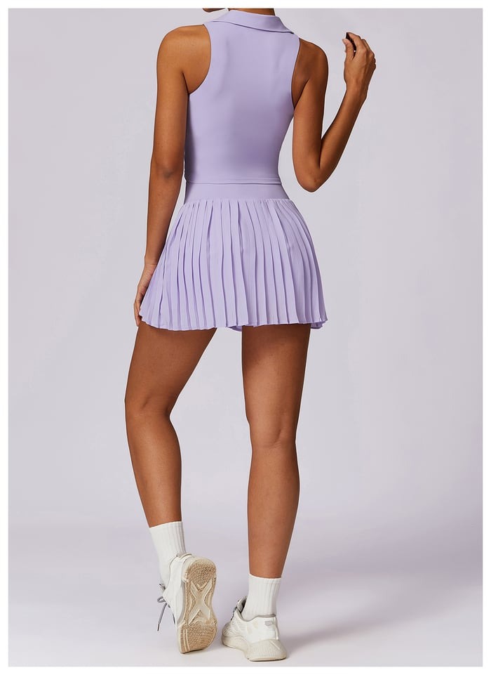 BREEHER Lapel vest Ruched Skirt Two Piece Set Sports Suits