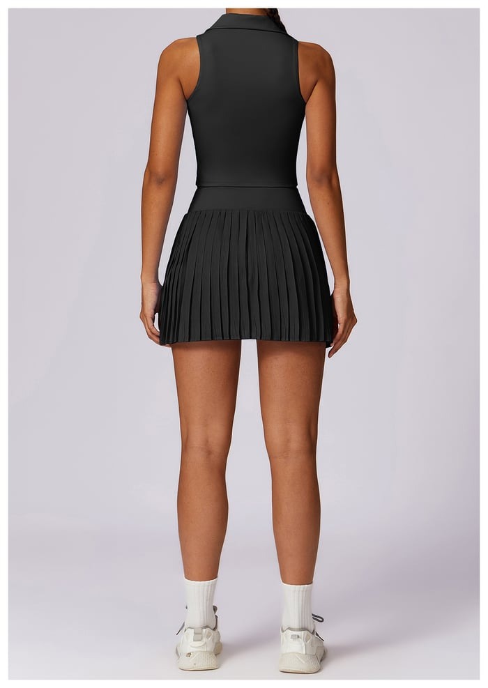 BREEHER Lapel vest Ruched Skirt Two Piece Set Sports Suits