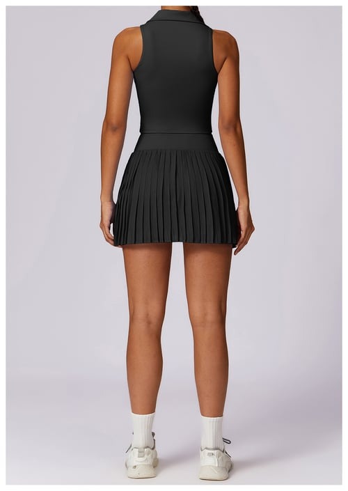 BREEHER Lapel vest Ruched Skirt Two Piece Set Sports Suits