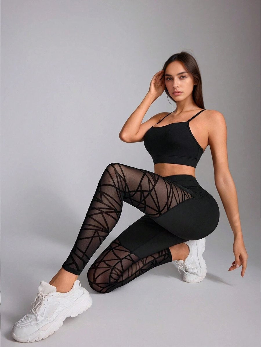 Female Sexy Mesh Stitching Hip-Lifting High Waist Leggings