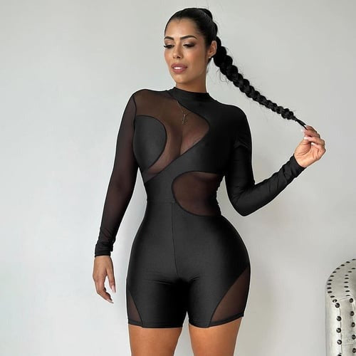 Sexy Mesh Stitching See-through One Piece Jumpsuit