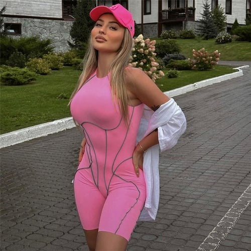 Sleeveless Contrast Line Backless Jumpsuit