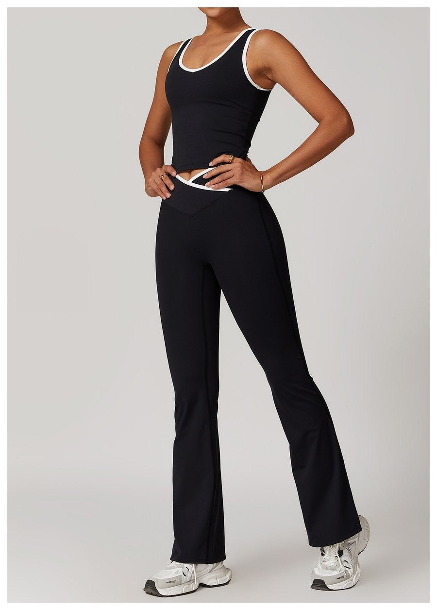BREEHER Color Clash Vest Hip Lifting Leggings Two Piece Set Sports Suits