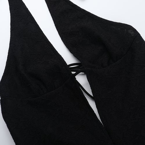 Sexy Lace Hollow Haltert Deep V Neck Jumpsuit Romper
