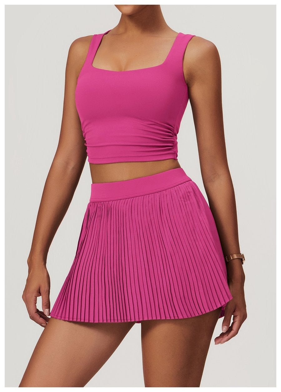 Solid Color Square Neck Short Yoga Bra with Pads