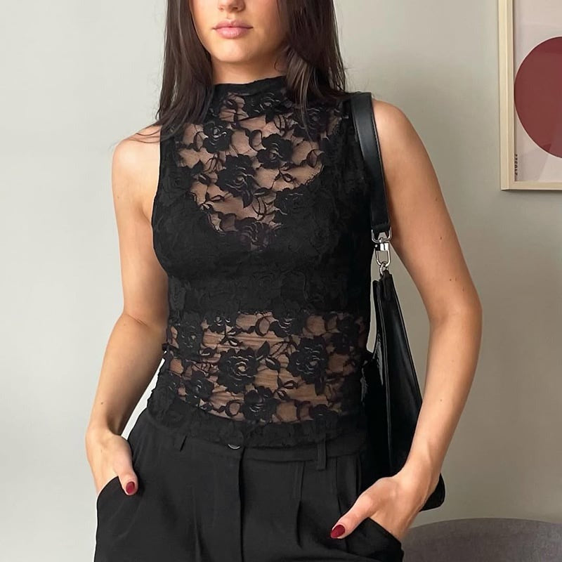 Sexy Lace See-Through Strapless Vest Top