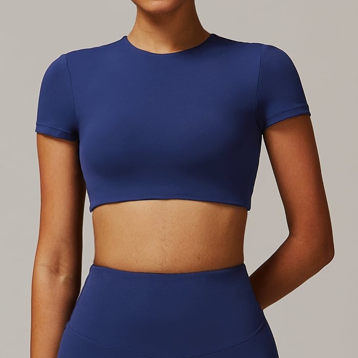 Female Solid Color Backless with Pads Cropped Short Sleeves