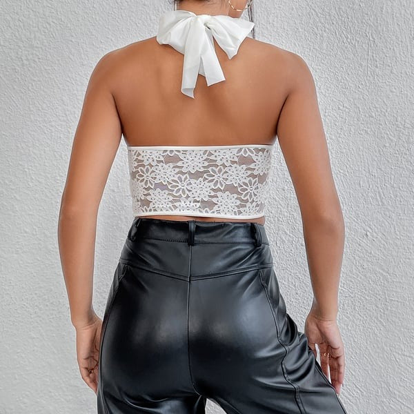 Sexy Lace Splice Halter Neck Tops
