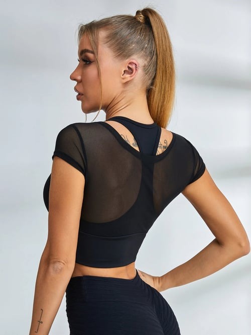Female Mesh Breathable Yoga Short Sleeves