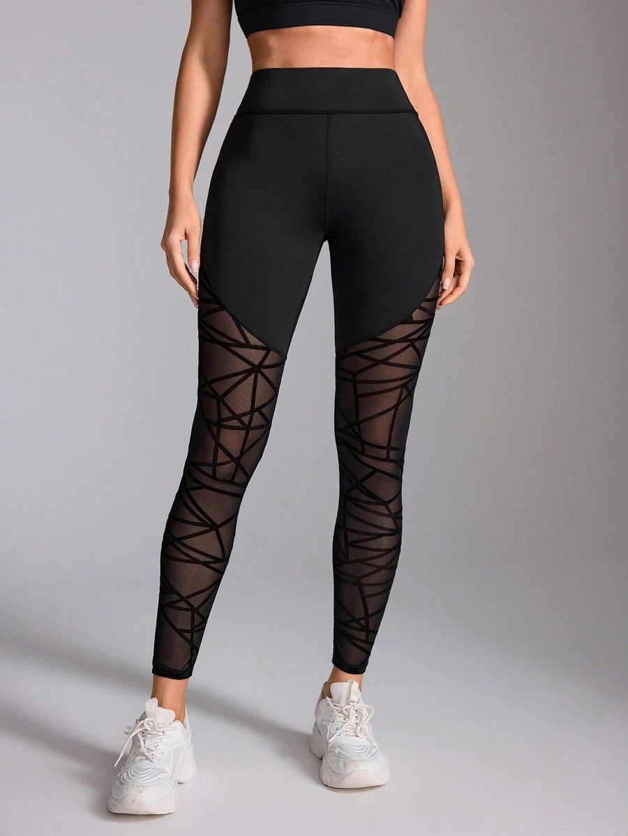 Female Sexy Mesh Stitching Hip-Lifting High Waist Leggings