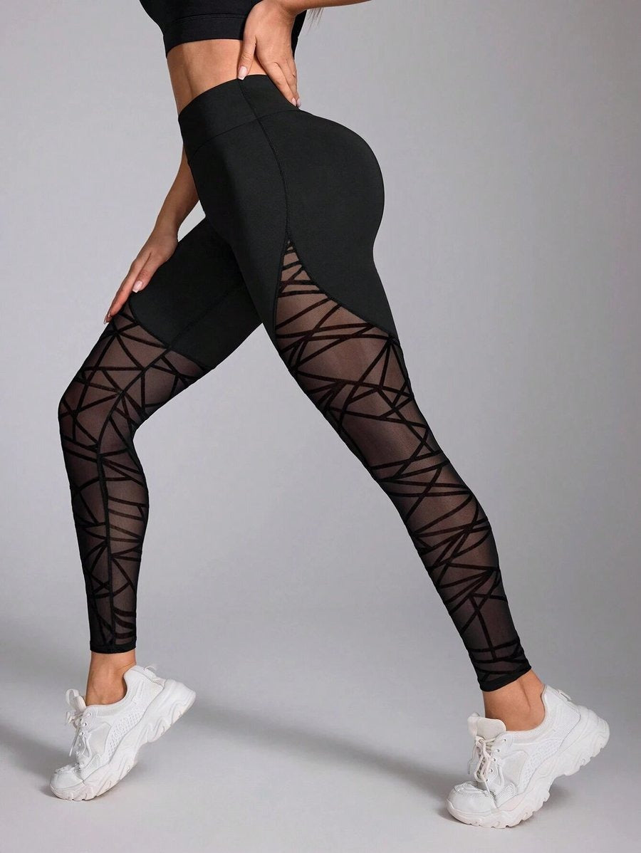 Female Sexy Mesh Stitching Hip-Lifting High Waist Leggings