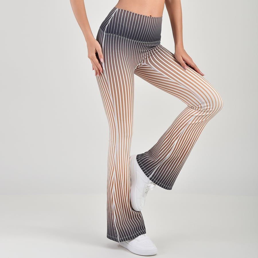 Striped Gradient Flared High Waist Yoga Leggings