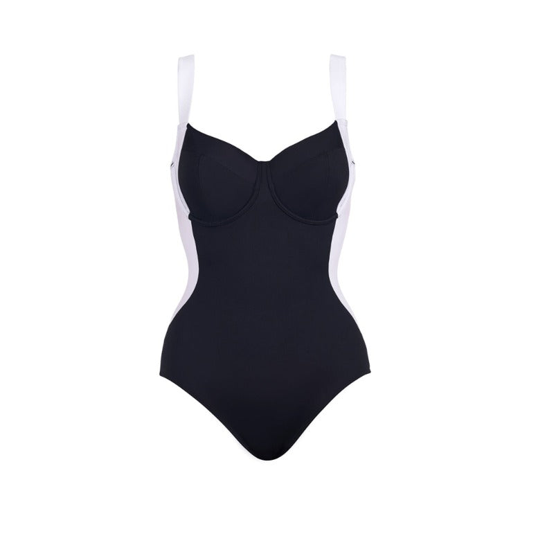Tummy Control Black Sling Shaping One-Piece Swimsuit Set