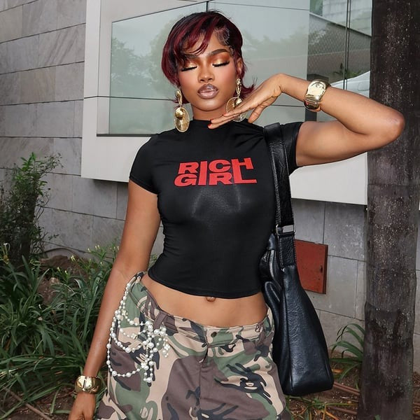Sexy Letter Print Round Neck T-shirt Top