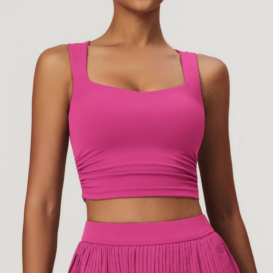 Solid Color Square Neck Short Yoga Bra with Pads