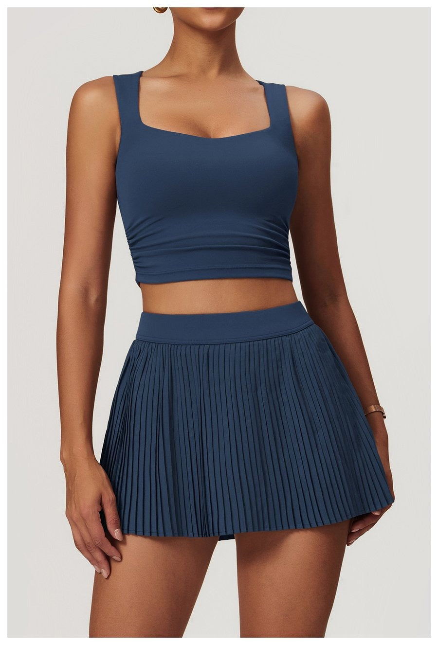 Solid Color Square Neck Short Yoga Bra with Pads