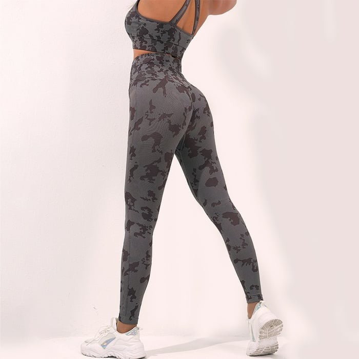 BREEHER Camouflage Pattern Vest Leggings Two Piece Set Sports Suits