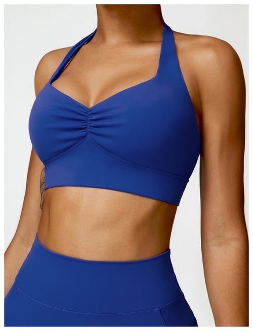 BREEHER Shirring Halter Neck Backless Quick Drying Sports Bras